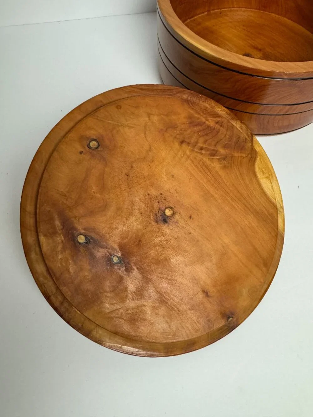 Vintage Wooden Bowl w/Lid  Storage Box Serving Dish
